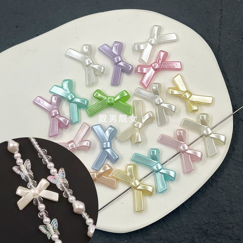 [Koo Ka]♥50 ส้อม ส้อม Bow Pearlescent สีตกแต่งสีโปร่งใส Perforated diy Handmade อุปกรณ์เสริมสร้อยข้อมือโทรศัพท์มือถือพวงกุญแจกระเป๋าเครื่องประดับอุปกรณ์เสริม