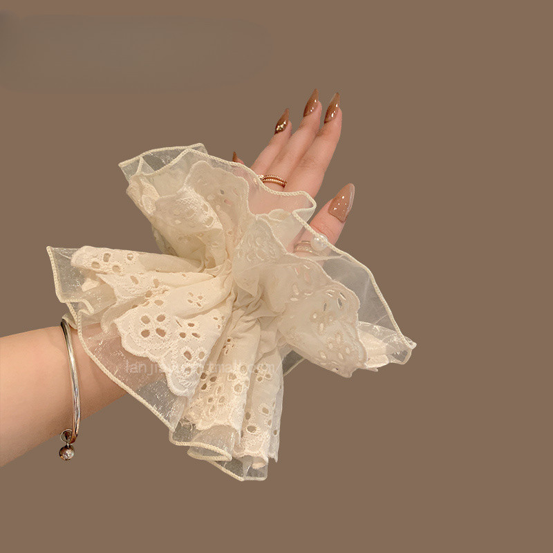 Double-lays Scrunchies เชือกฝ้ายลูกไม้ สำหรับผมหางม้าและเครื่องประดับผม