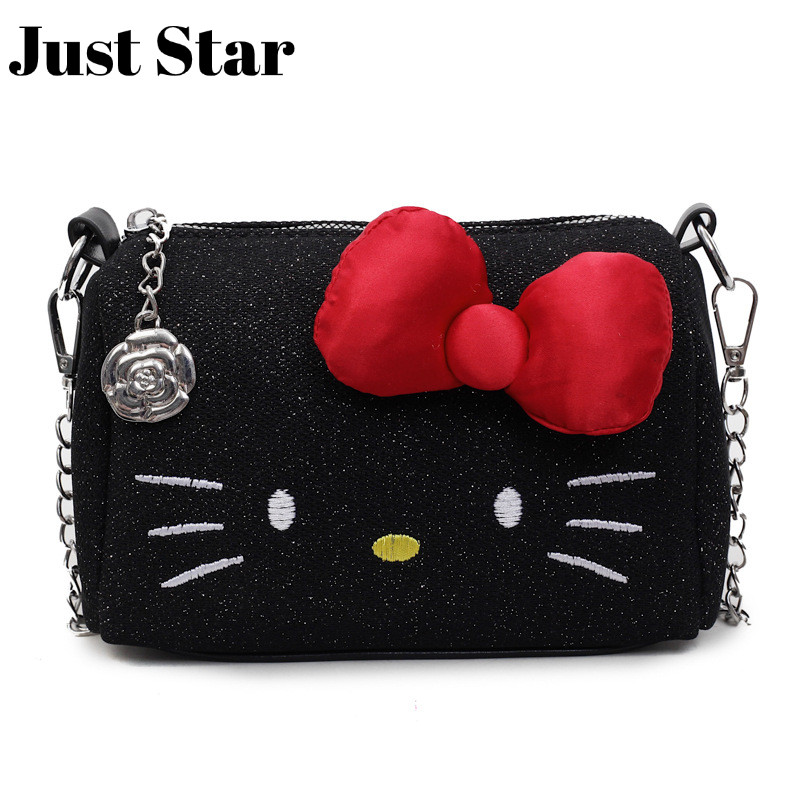 JUSTSTAR Fashion KT Chain Crossbody Bag with Bow Detail Korean Style Pillow Boston