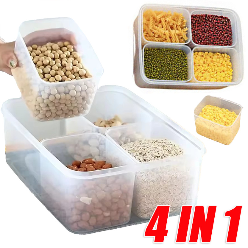 กล่องเก็บของ 4 กริด / ตู้เย็นกล่องเก็บของสด / ห้องครัวภาชนะบรรจุเนื้อแช่แข็ง