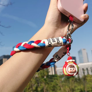 สายคล้องข้อมือเชือกเส้นเล็กโทรศัพท์การ์ตูนน่ารักสําหรับเคสโทรศัพท์-พวงกุญแจป้องกันการสูญหายแบบสั้นพร้อมเสน่ห์และตะขอเหล็กคลิปทนต่