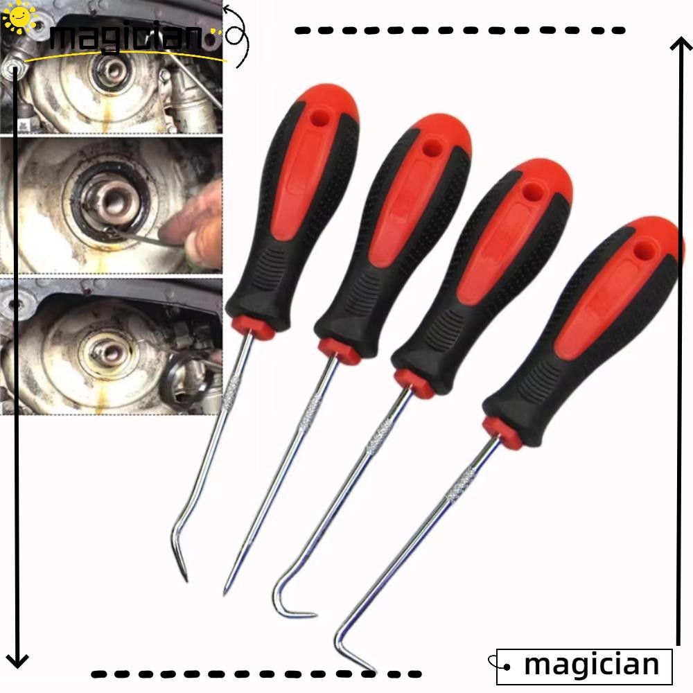 MAGICIAN ไขควงซีลน้ํามัน 4 ชิ้น, เครื่องมือถอดซีล O-ring Seal ชุดไขควงรถยนต์, Universal Fit ตะขออเนกประสงค์ Professional ยาวเลือกเครื่องมือตะขอการบํารุงรักษาเครื่องยนต์