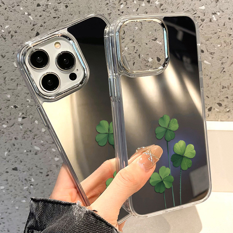 เคสโทรศัพท์ for iPhone 11 13 16 Pro Max Case iPhone 13 14 15 Pro Max 12 13 Pro Max 13 Pro 14 Pro กระจก การ์ตูน โคลเวอร์