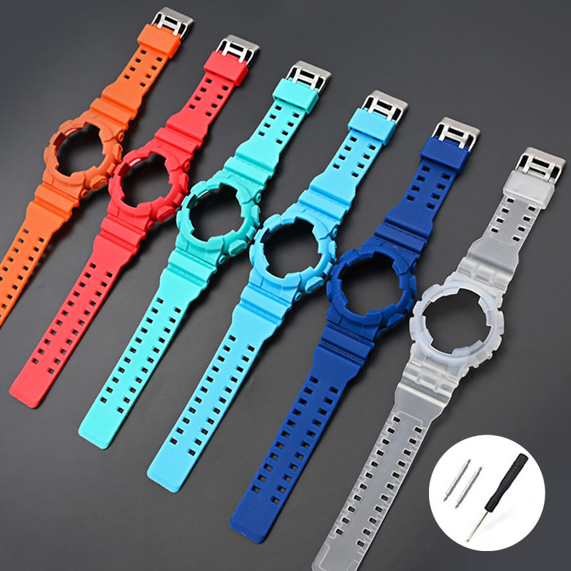 Tpu สายนาฬิกาซิลิโคนชุดสําหรับ Casio Digita สายนาฬิกา Bezel พร้อมเครื่องมือ G-shock GA100 GA-110 120 140 GD-120 GLS-100 GAX-100 สร้อยข้อมือยาง Watchband นักเรียนเข็มขัดข้อมือ