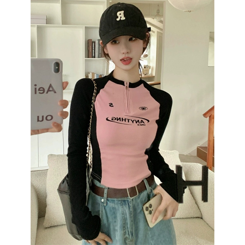 ส่งไวจากไทย TAYCEN M-2XL ผู้หญิง เสื้อครอป ท็อป  ลาย เรียบๆ เกาหลี เสื้อ แขนยาว