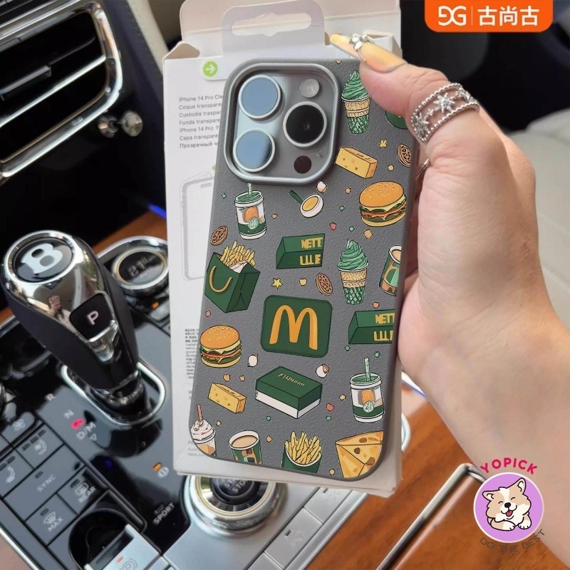สําหรับiphone 16 16Pro 16Plus 16Pro Max 11 12 13Pro Max 14Plus 15Proเคสโทรศัพท์XR XS Max 7 8Plus SE2020 การ์ตูนโทรศัพท์การ์ตูนสีเขียวแฮมเบอร์เกอร์ปกหนังนุ่มสาวผู้ชายWeman SP