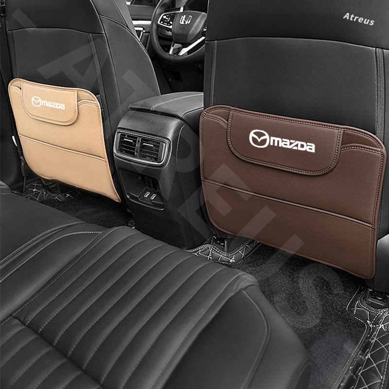 Mazda เครื่องหนัง แผ่นรองเบาะรถยนต์ ป้องกันการเตะ กันน้ำ เบาะหลังรถฝาครอบป้องกัน มีถุงเก็บของ 2 3 CX5 CX30 CX8 CX3 Mazda2 6 5 CX9 BT50