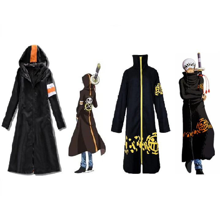 🧡🧡 อะนิเมะ One Piece Trafalgar กฎหมาย 2 ปีต่อมาคอสเพลย์เสื้อคลุมสีดำ Unisex ฮาโลวีนเสื้อกันลมบุรุษ