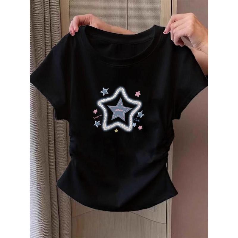 [ส่งตรงจากกรุงเทพ] เสื้อยืดแขนสั้น เอวจั้ม เสื้อเอวจั้ม เสื้อยืดผู้หญิง ลายสกรีน เสื้อยืดได้เยอะมาก ผ้าไม่หนา ใส่สบาย - รูปที่ 2