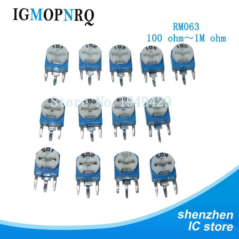 20pcs RM063 1Kohm 2Kohm 5Kohm 10Kohm 20K 50K 100ohm 200ohm 500ohm 1M สีฟ้าและสีขาวสามารถปรับได้ pote