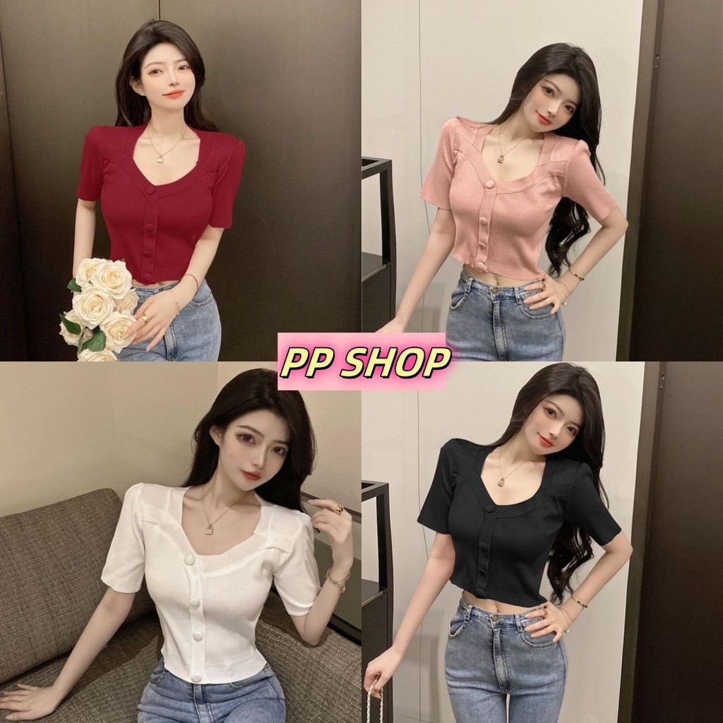 PP Shop​ พร้อมส่ง เสื้อยืด คอวี สีพื้น แขนสั้น เข้ารูป สไตล์ลำลอง เสื้อครอป ใส่สบาย แฟชั่น สไตล์เกาหลี ทรงสวย#20033