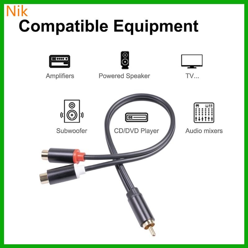 บ.น.ค.ศ. 1 RCA Male To 2 RCA Female Jack Stereo Cable Y Adapter AUX Adapter for PC
