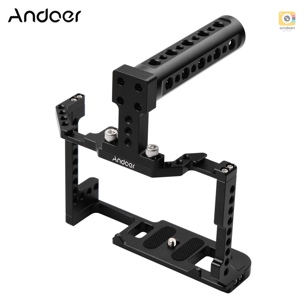Andoer กล้องกรง + ชุดจับด้านบนอลูมิเนียมอัลลอยด์พร้อมรองเท้าเย็นคู่สกรู 1/4 นิ้วเข้ากันได้กับ Canon EOS 90D/80D/70D กล้อง DSLR