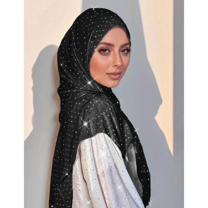 170*70 ซม.คุณภาพสูงชีฟอง Rhinestone มุสลิมผ้าพันคออาหรับหญิงธรรมดา Headwrap ยาวผ้าคลุมไหล่ Headscarf อิสลาม Foulard