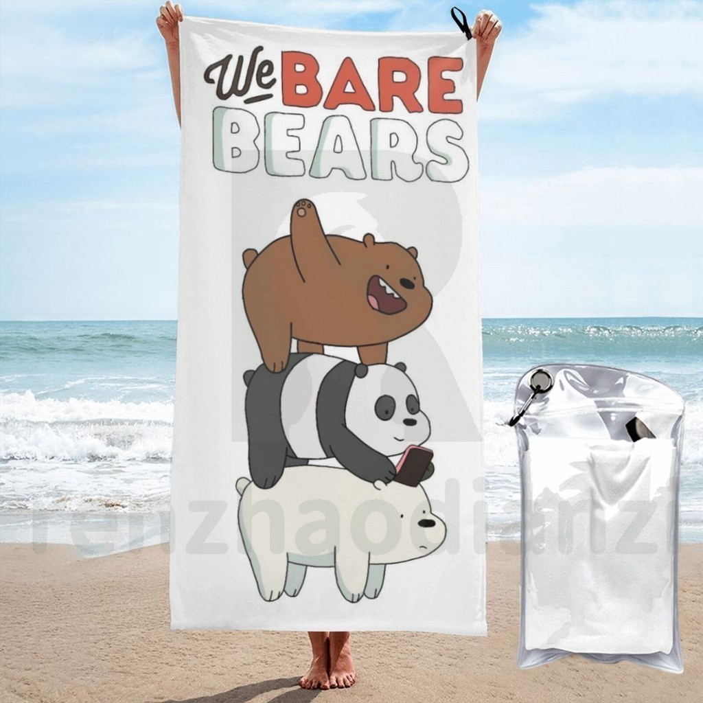 We Bare Bears ผ้าเช็ดตัวชายหาด 160 ผ้าขนหนูอาบน้ําดูดซับ 80 ซม. ผ้าขนหนูว่ายน้ําแห้งเร็วไมโครไฟเบอร์