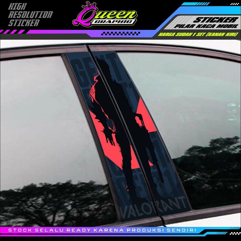 Universal Car Window Pillar Sticker VALORANT Motif 1 ชุดขวาซ้าย - ดีไซน์ RON