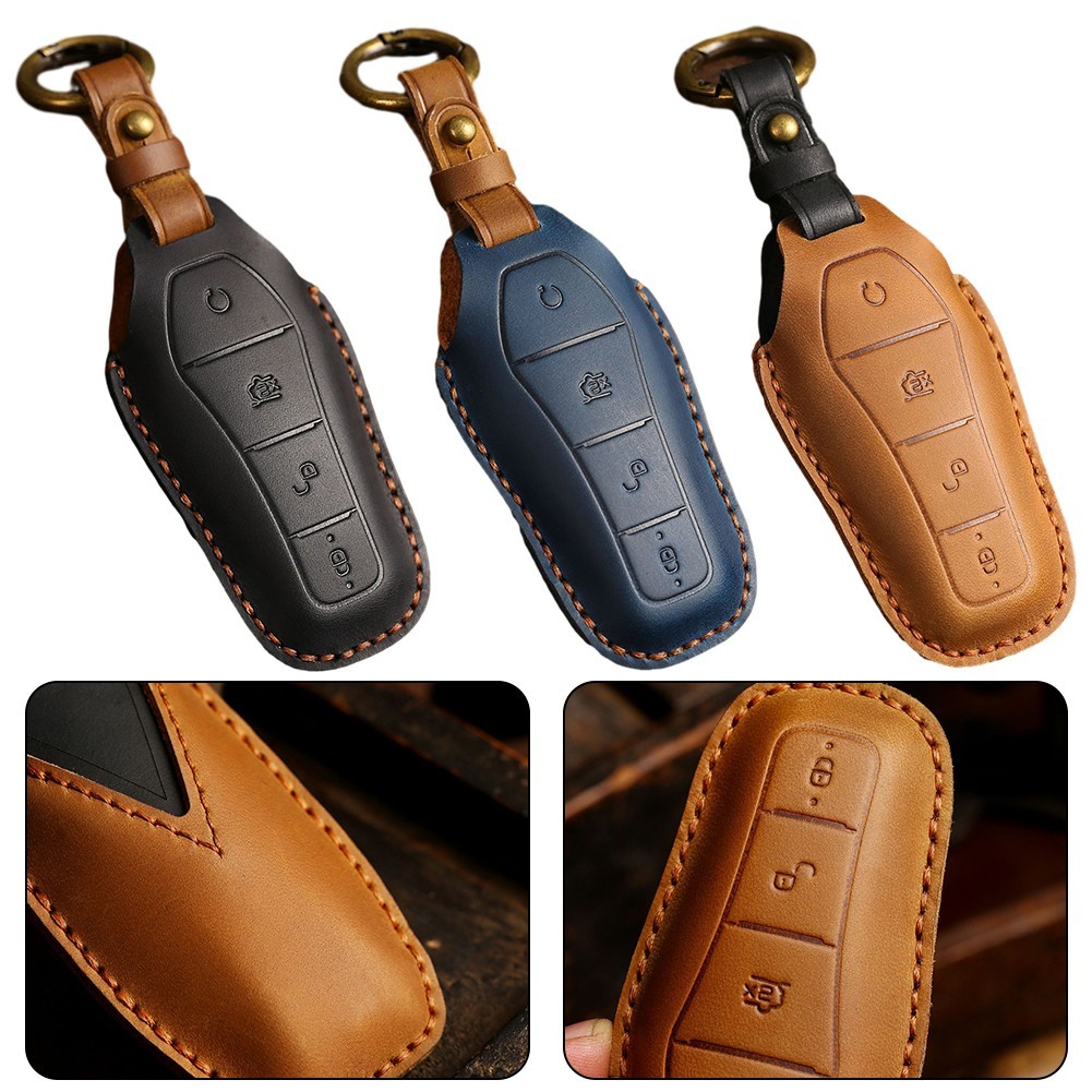 [LSAR] กุญแจรถหนัง Fob Case Shell Fob Cover สําหรับ BYD Atto 3 Han EV Dolphin 4 ปุ่ม