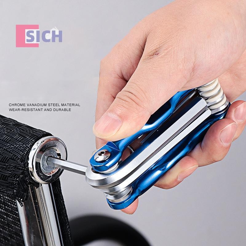 [Sich] พับแบบพกพาหกเหลี่ยมชุดประแจโลหะเมตริก Chave Allen Key Hex ไขควงประแจเครื่องมือซ่อมเครื่องมือใหม่