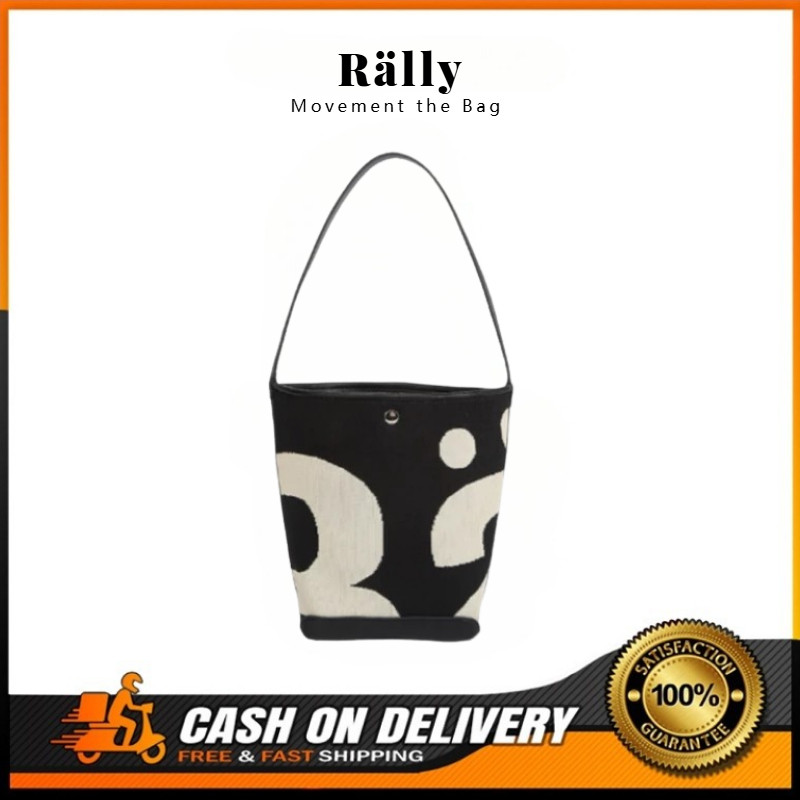 【สินค้าพร้อมส่ง】แท้Rally the bag Black/Denim Bucket Bag แบรนด์22*15*27cm Rally Movement กระเป๋าทรง Bucket ทอลายโลโก้