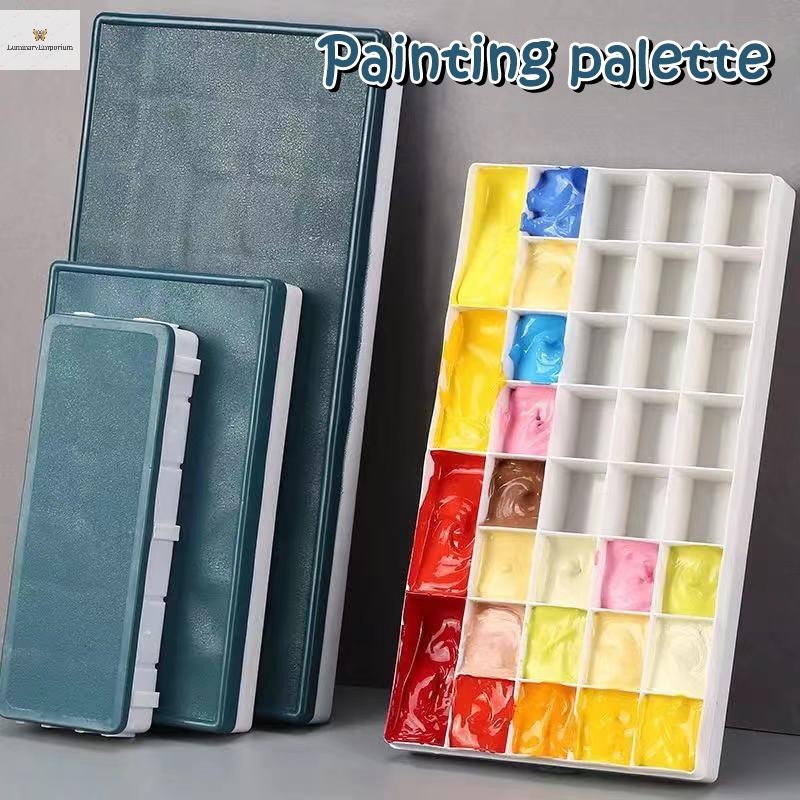 ปลาค็อดช่องสีพลาสติกจานสีถาดสีที่มีฝาปิดนุ่มศิลปะกล่องสีกระจายออกไปพกพาถาดเก็บสําหรับสีน้ํา Gouache อะคริลิคและสีน้ํามันใหม่