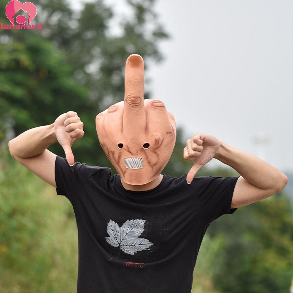 Lunanova หน้ากากนิ้วกลาง,ฮาโลวีนให้หน้ากากยับยั้งนิ้ว,Creative Vertical Middle Finger Despises Breathable Hole Spoof Headgear Props แท็กงานปาร์ตี้