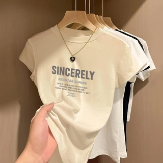 เสื้อคอกลมแขนสั้น สไตล์เรโทร ลำลอง เหมาะกับหน้าร้อน เทรนด์แฟชั่น ล่าสุด สำหรับผู้หญิง ทรงสลิมฟิต