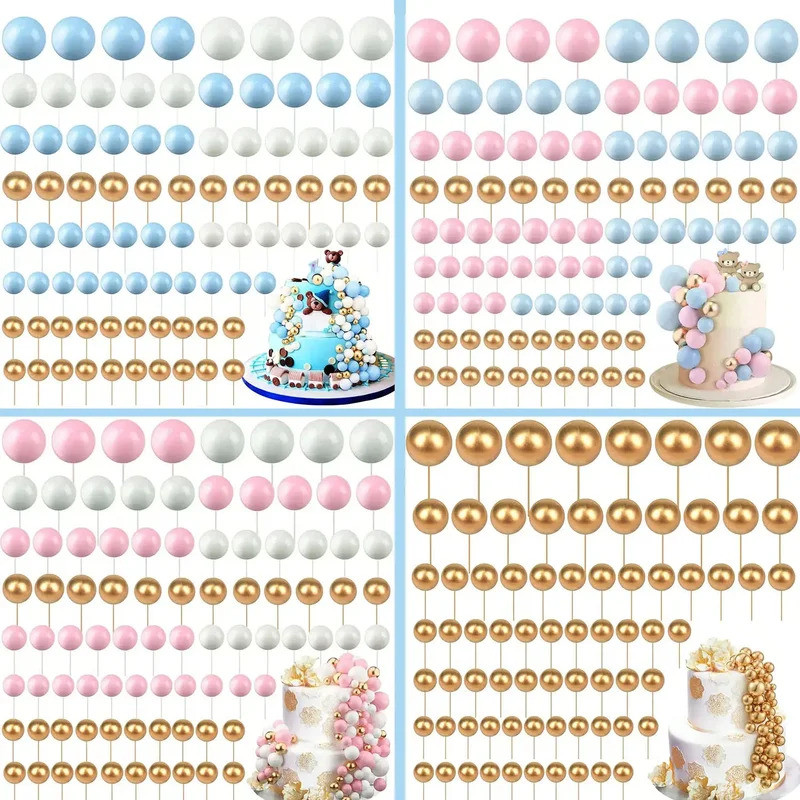 68Pcs Balls Cake Topper Decorations Balloon Foam Cake Balls Decorations for Birthday Party Wedding A