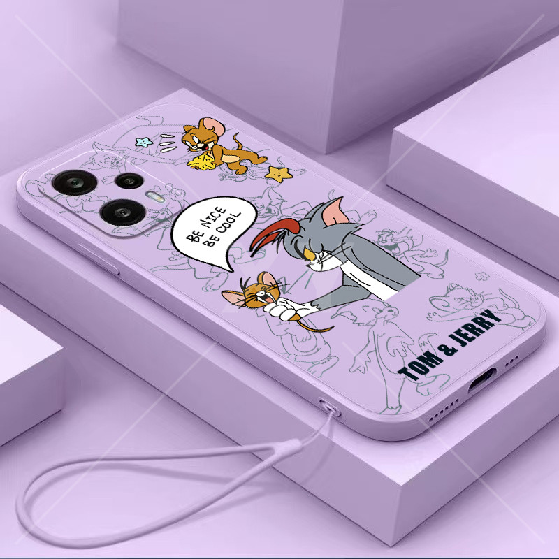 เคส Realme Note 60 C63 C61 C65S Note 60X C65 4G 12 5G 12X 5G 13 5G 12 Pro Plus 12 Plus 12 4G 13 4G 12 Pro 5G ขอบตรงของเหลวการ์ตูนแมวและเมาส์เคสโทรศัพท์ - รูปที่ 4