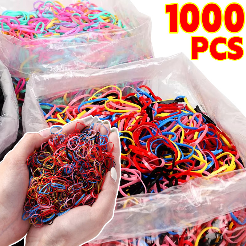 อุปกรณ์ยืดหยุ่นสำหรับทรงผม 1000 ชิ้น สีหลากหลาย - ยางรัดผูกผมแบบทิ้งได้ สำหรับเด็กและแฟชั่นทรงผมหางม้า