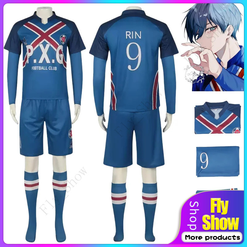 Anime Blue Lock Rin คอสเพลย์ เครื่องแต่งกาย NO.9 Rin Itoshi ฟุตบอล Jersey กับวิกผม สำหรับ Mens Hallo