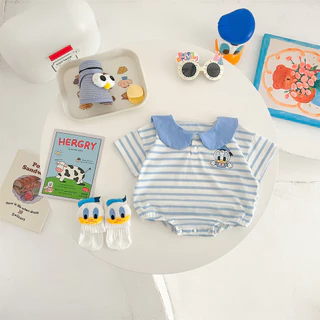 0-24 เดือนทารกแรกเกิดการ์ตูน Donald Naval เป็ด Overalls ฤดูร้อน Jumpsuit ทารก Romper - ชุดบอดี้สูทแขนสั้นสําหรับเด็ก