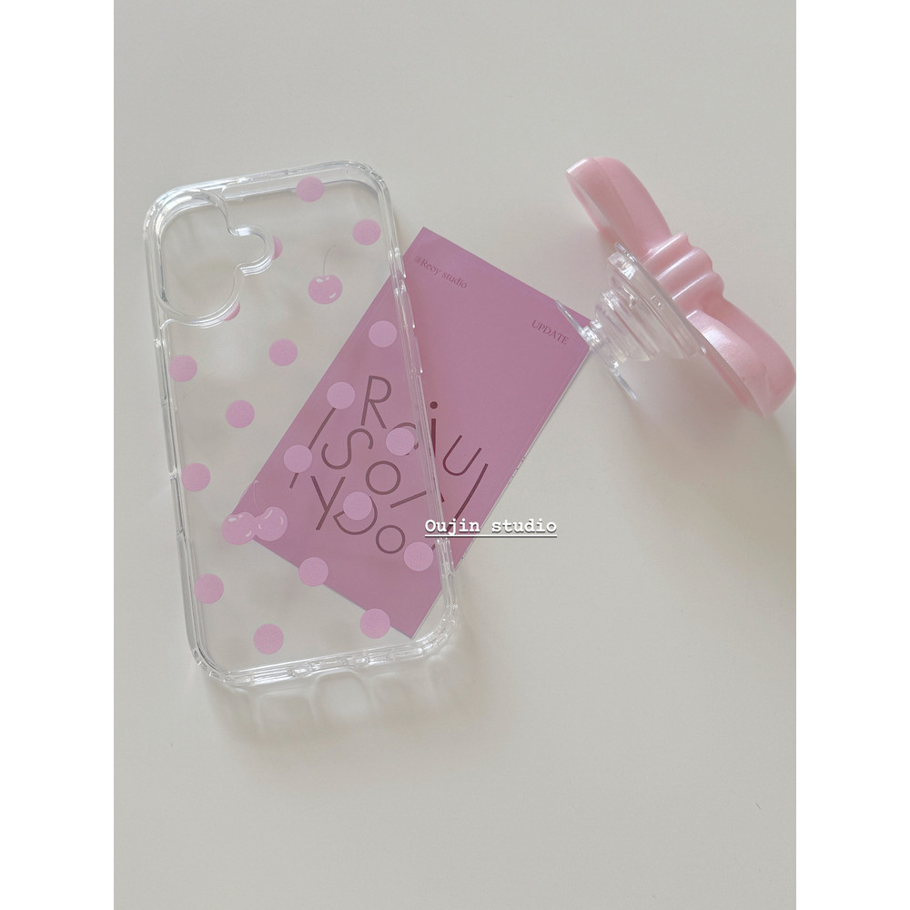 เวอร์ชั่นเกาหลี ins สไตล์ Niche Design Simple หวานน่ารักสาวหัวใจ Polka Dot Pearl Bow เคสโทรศัพท์ 16promax/15/14pro/13 เวอร์ชั่นเกาหลีอะคริลิคป้องกันกรณี - รูปที่ 3
