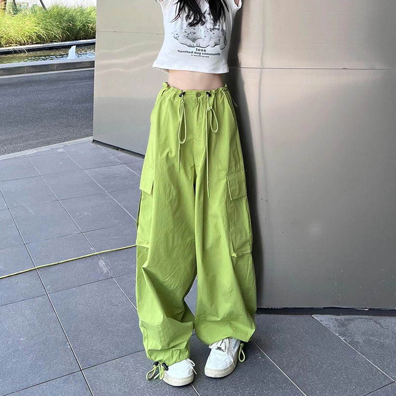 เลกกิ้ng สีเขียวเอวสูงเชือกรูด สำหรับผู้หญิง ใส่สบายในฤดูร้อน ออกแบบให้ดูผอมและหลวม