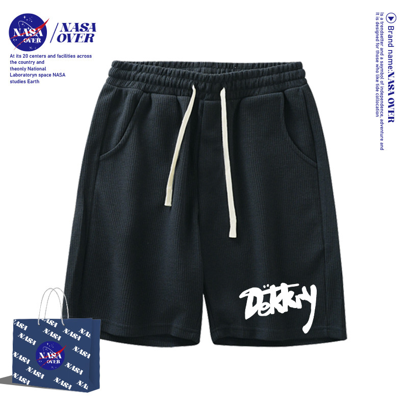 【พร้อมส่ง】 NASAลำลอง ทรงโอเวอร์ไซส์ กางเกงขาสั้น ใส่ได้ทั้งชายหญิง ‍❄️ลายพิมพ์สีขาว กางเกงขาสั้นห้าส่วนYG1706