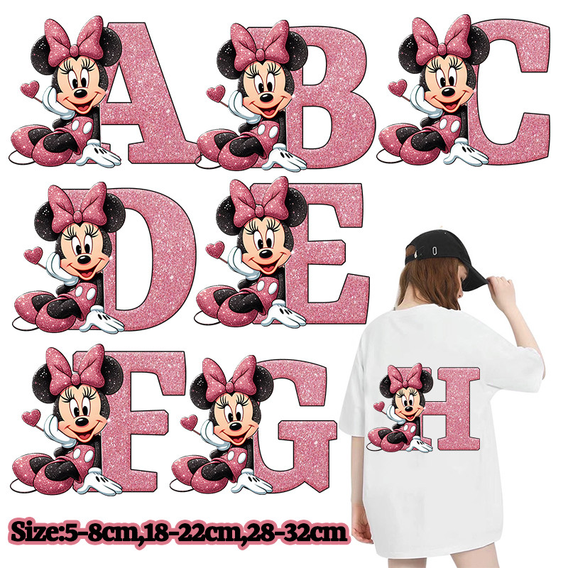 Minnie Mouse Iron on Patch สติกเกอร์ตัวอักษร AZ การปรับแต่งแพทช์เสื้อยืด Tops เสื้อผ้าการ์ตูนสติกเกอร์ไวนิล