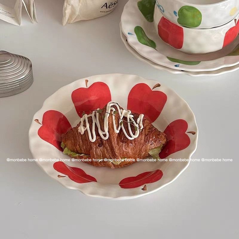 จานเซรามิกส์ จานขนมหวาน จานสปาเก็ตตี้ ซ่อนแอปเปิ้ลแสนน่ารัก 8 นิ้ว พร้อมส่ง