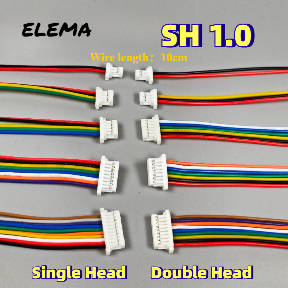 Sh1.0 สายไฟ 2/3/4/5/6Pin SH1.0mm ขั้วต่อสายไฟอิเล็กทรอนิกส์เดี่ยวคู่หัวเชื่อมต่อ Terminal Plug 28AWG ความยาวสายไฟ 10 ซม.