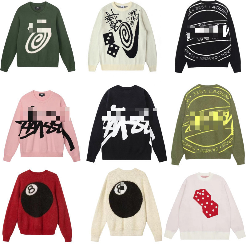 ผู้หญิงผู้ชาย Stu พิมพ์เสื้อกันหนาว Vintage รอบคอ Pullovers