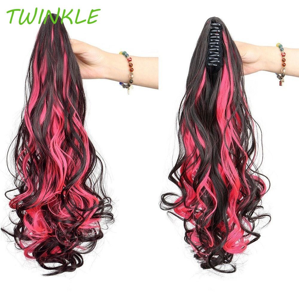 แฝด1ที่มีสีสันไล่โทนสีวิกผมหางม้า,สังเคราะห์หยิกยาวหยักผมหางม้า,อุปกรณ์ผมธรรมชาติปุยปลอมโพนี่หางแฮร์พีชสาว