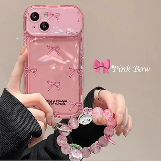 Good🔥จัดส่งในพื้นที่ เคสโทรศัพท์กระจกแต่งหน้าโบว์สีชมพูเข้ากันได้กับ iPhone X XR XS 11 13 15 12 Pro Max 7 8 14 15 Plus
