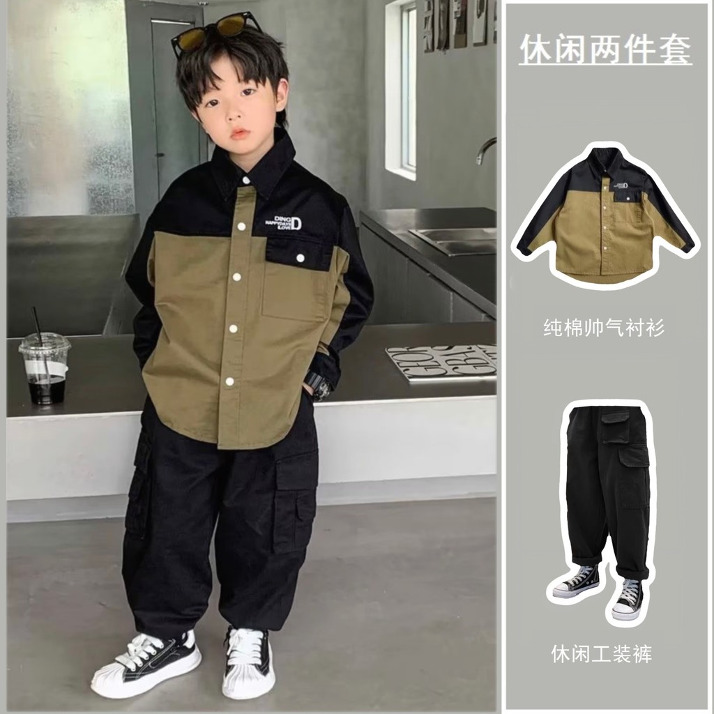 Pipilulu.kids Boys ญี่ปุ่นผ้าฝ้าย Workwear เสื้อแฟชั่นหล่อ Top Boys Outerwear ขนาดกลางขนาดใหญ่เด็กชุดฤดูใบไม้ผลิเกาหลีรุ่น All-Match สบาย