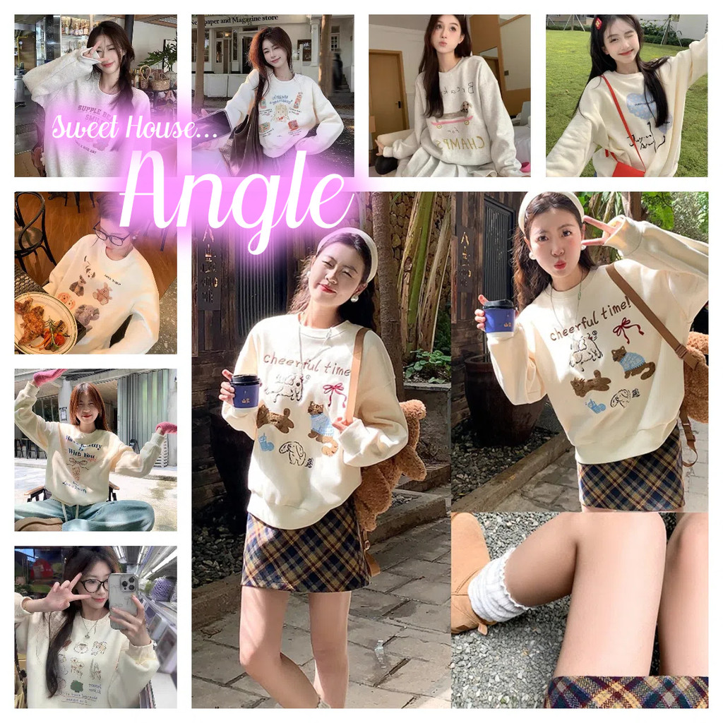 (จัดส่งตลอด 24 ชั่วโมง）Angle Official(จัดส่งจากกรุงเทพฯ) สไตล์ใหม่แห่งฤดูใบไม้ผลิ เสื้อคอกลมทรงหลวมสไตล์เกาหลีสไตล์ลำลอง