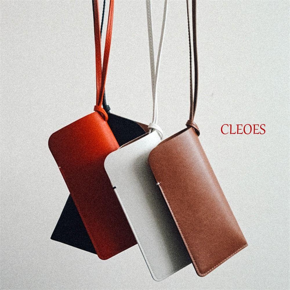 Cleoes กระเป๋าเก็บแว่นตาแขวนคอ สไตล์เกาหลี Multi-Function Pu หนัง Simple Halter String Chain คลิป Protector Retro สําหรับแว่นตากันแดด Travel