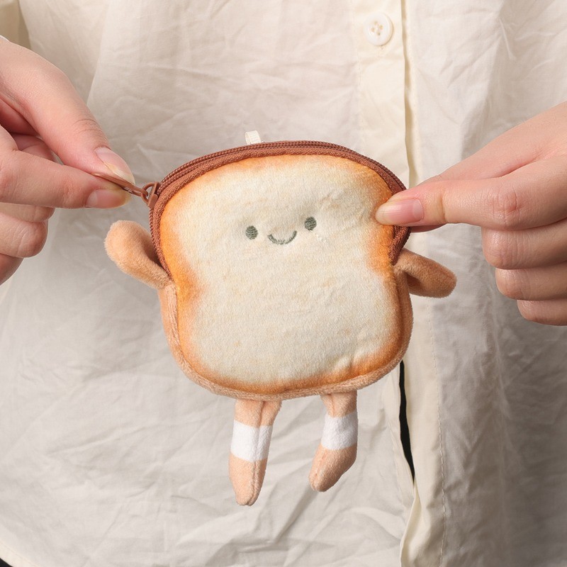 สร้างสรรค์ขนมปังปิ้งขนมปังตุ๊กตากระเป๋าใส่เหรียญ-แฟชั่น น่ารัก มินิที่เก็บกุญแจ-การ์ตูนกระเป๋าจี้-แต่งหน้าออแกไนเซอร์-มินิคีย์การ์ดหูฟังเก็บก