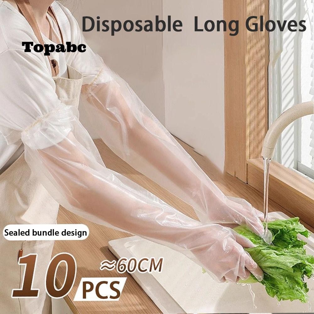 สูงสุด 10ชิ้น ถุงมือทิ้ง,พลาสติกใสทําความสะอาดถุงมือยาว,เกรดอาหารทนทานกันน้ํามัลติฟังก์ชั่ทิ้งมือแขนครัวเรือนครัวล้างจาน