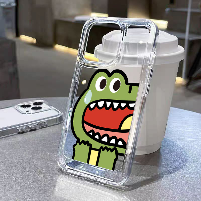 ส่งจากไทย ปุ่มชุบไฟฟ้า TPU นิ่มกันกระแทกเคสโทรศัพท์ for iPhone11 12 13 14 15ProMax XR XS X 7 8P จระเข้เล็กๆน้อยๆประหลาดใ