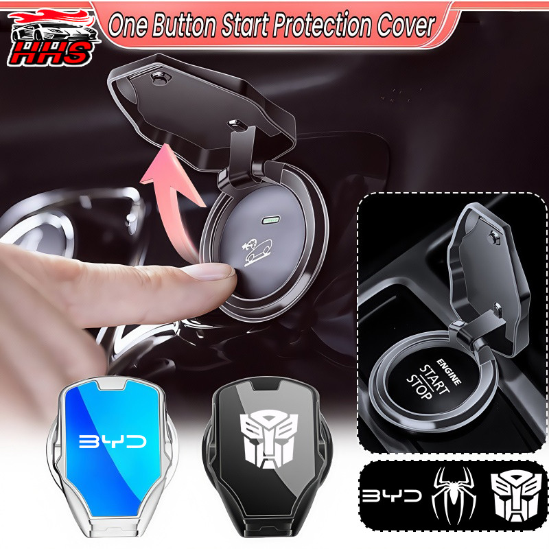 BYD สังกะสีอัลลอยด์ One Click ปุ่มสตาร์ทฝาครอบเครื่องยนต์ Lgnition Protector การปรับเปลี่ยนปุ่มตกแต่งสําหรับ BYD Dolphin Atto 3 Sealion 6 Sealion 7 M6 ซีล U Han EV Seagull Atto3 หยวน