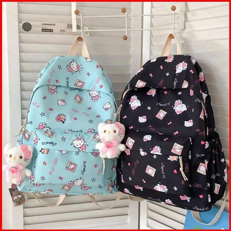 SANRIO กระเป๋าเป้สะพายหลัง ซานริโอ Hello Kitty สําหรับนักเรียนความจุขนาดใหญ่น้ําหนักเบาพิมพ์แฟชั่นกระเป๋าการ์ตูนหญิงอเนกประสงค์