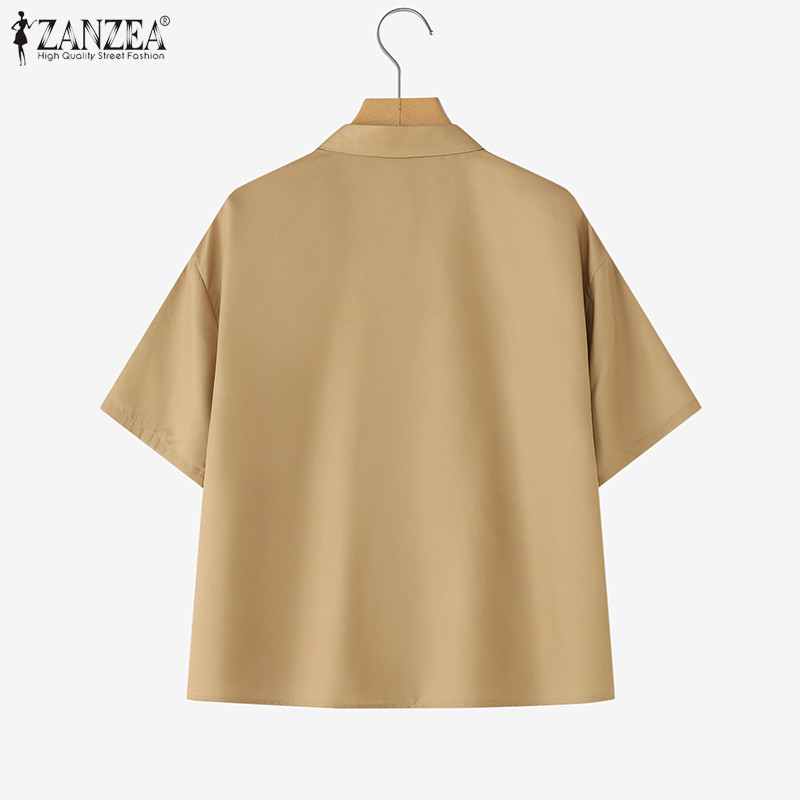 ZANZEA เสื้อแฟชั่นคอปกแขน3/4 หลวม พิมพ์ลายเกาหลีสำหรับผู้หญิง ราคา ถูกที่สุด ดีลบีเคเค แกลเลอรีภาพที่ 8