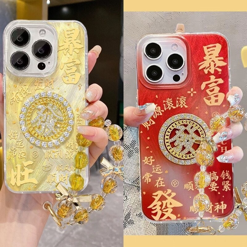 3d Rotatable Gold Get RichปลอกสําหรับIphone 16 15 14 13 12 11 Pro Max 7 8 15 14 Plus X XS Max XR 11Pro 12Pro 15Plus 16 + ฝาครอบน่ารักตรุษจีนTPUกรณี